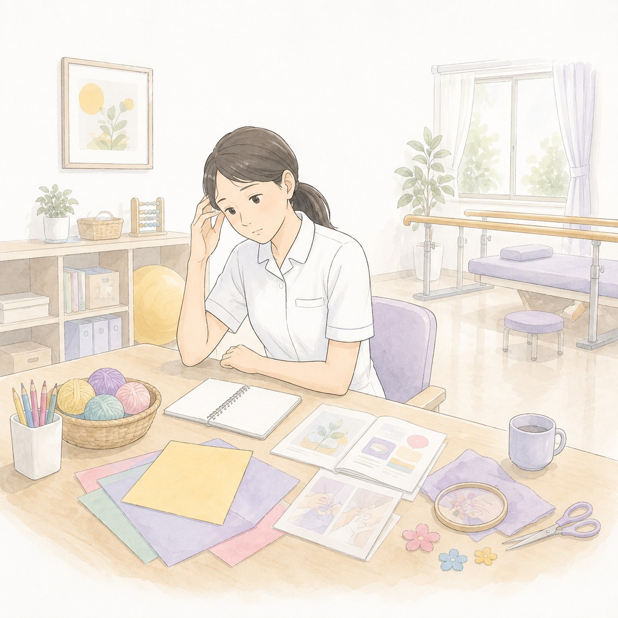 プログラムのネタ探しに悩む様子のイラスト