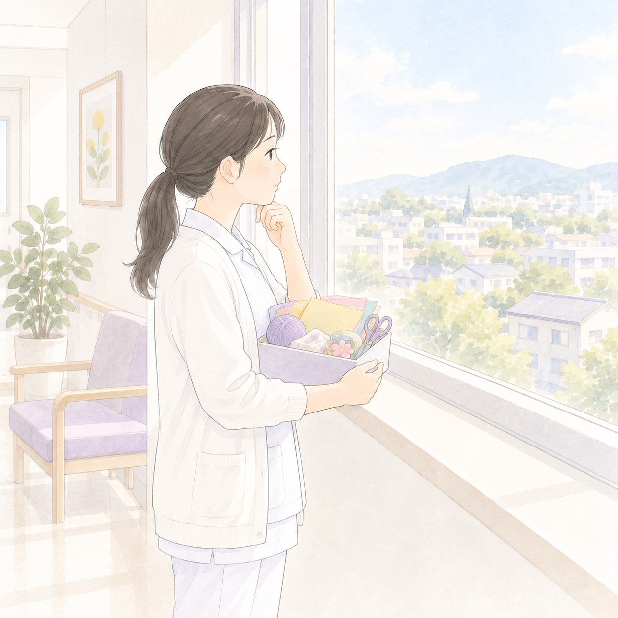 施設の外で専門性を活かす方法を考える様子のイラスト