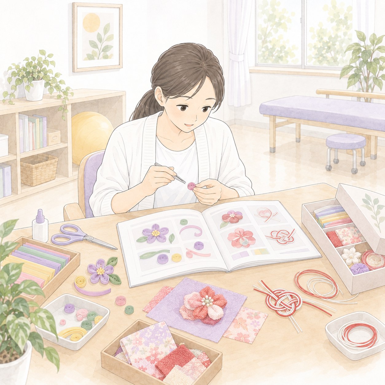 テキストを見ながらキット3点を作る実習のイメージ